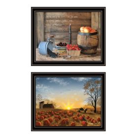 Trendy Decor 4U 2- Piece Vignette Autumn Sunrise, Fruit of the Spirit Black Framed Wall Art for Living Room
